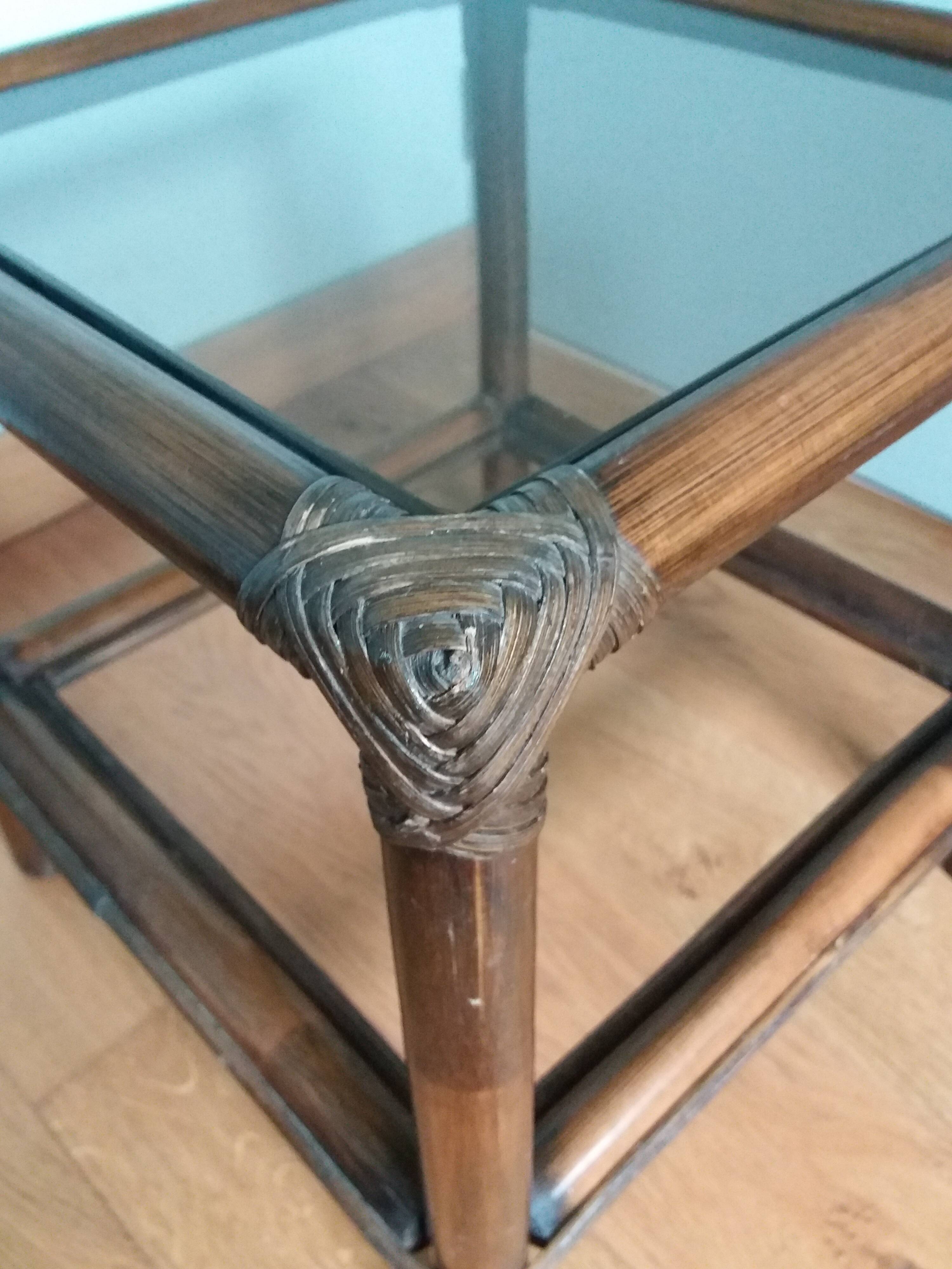 Wicker rattan glass end table