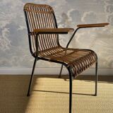 Set of 4 vintage rattan and bamboo chairs by Schumacher, Belgium 1950s.