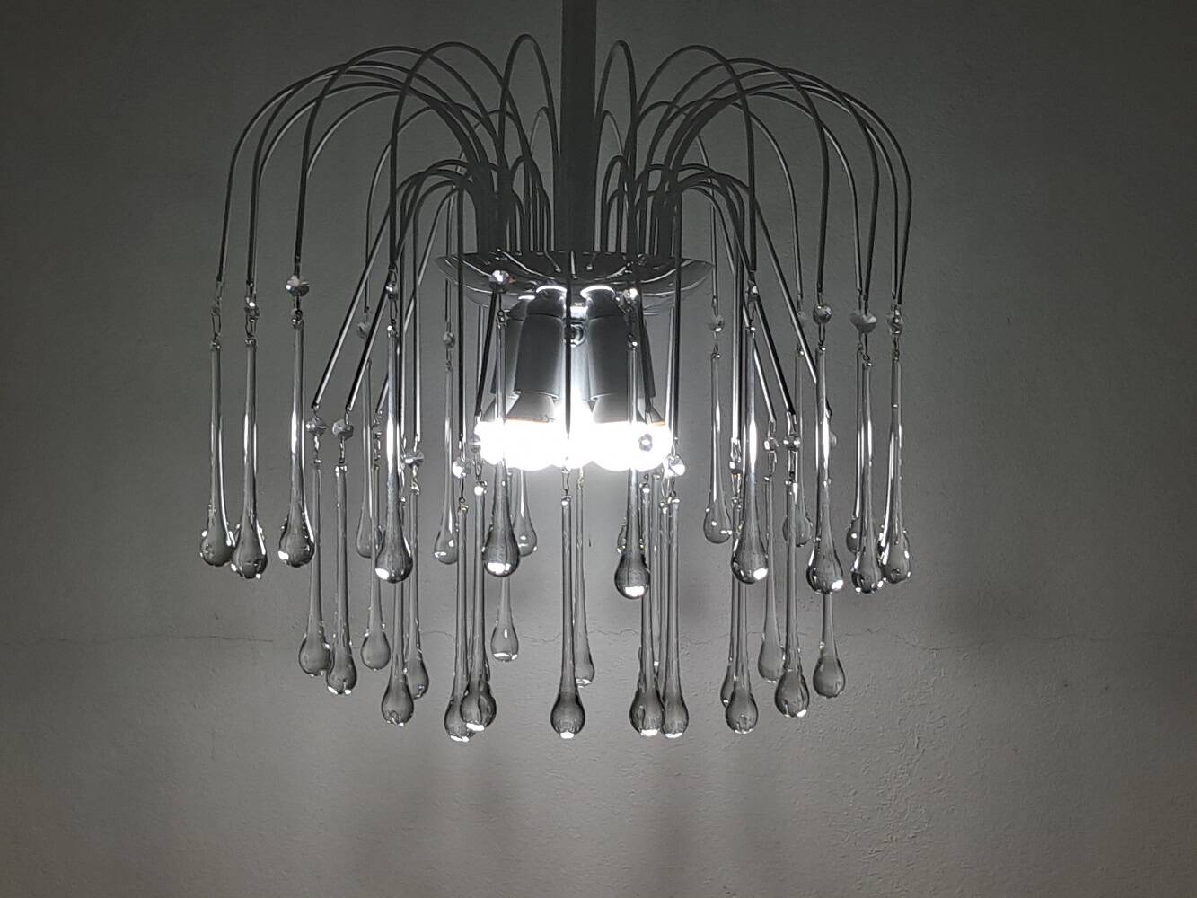 Italian waterfall chandelier with murano drops c1970