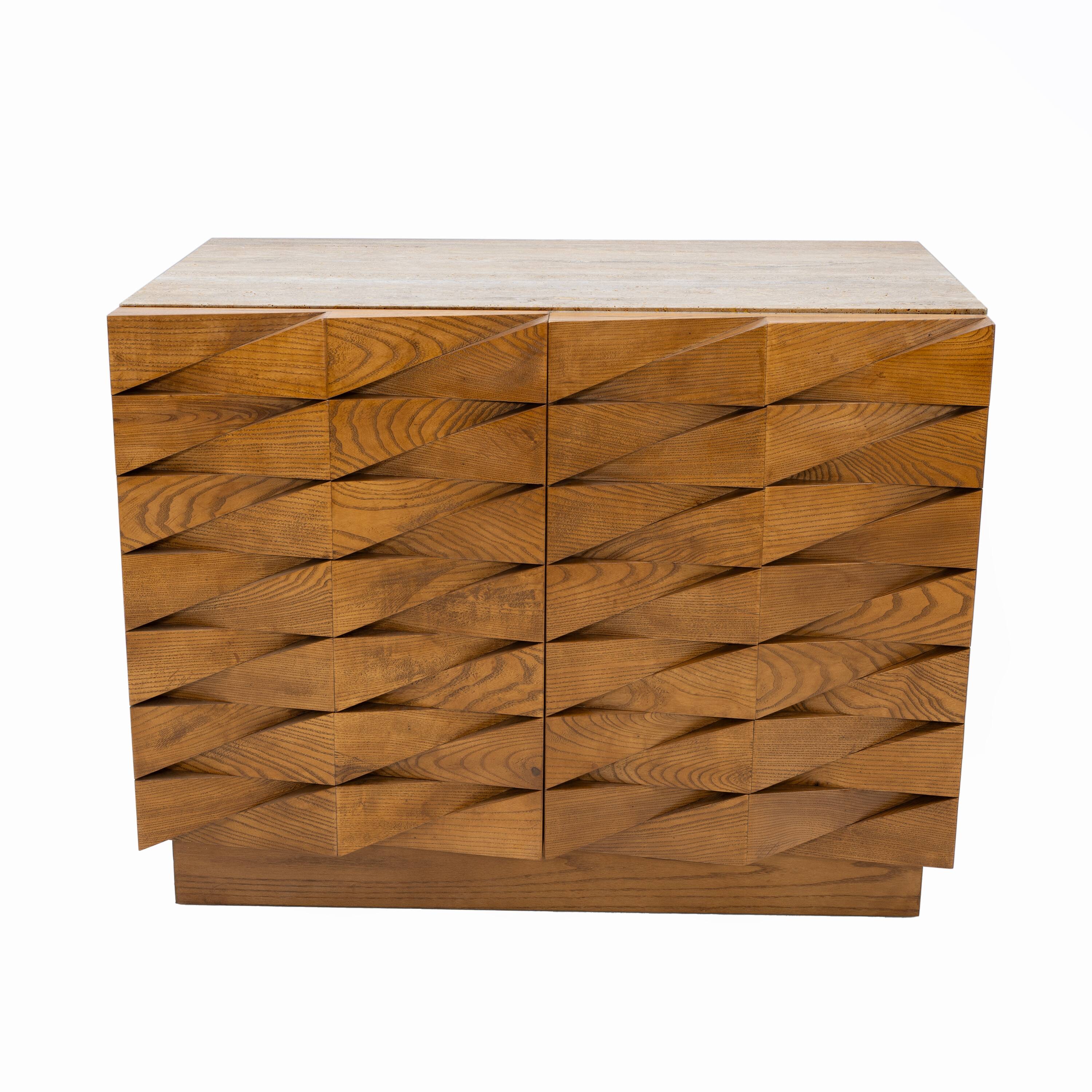 Carved Oak Italian Sideboard with Travertine Top