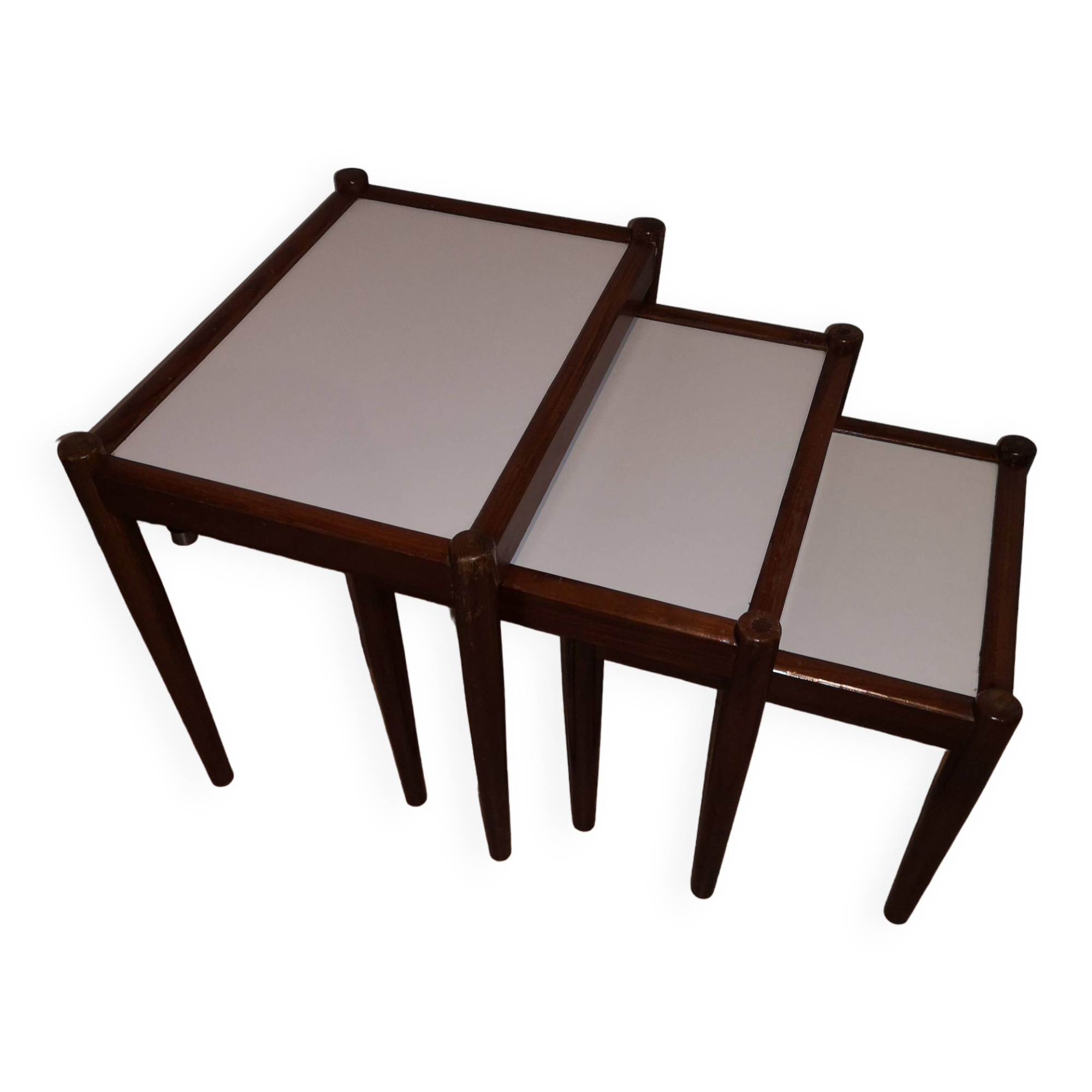 3 vintage Scandinavian white laminated teak nesting tables 1960 1970