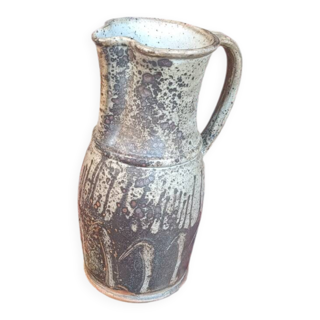 Cruche En Grès Vintage Mitchell Shelton Pottery – 11 Pouces – Glaçure Bleue Cobalt – Seagrove NC – Occasion