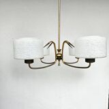 Mid-Century Atomic Brass and Glass Chandelier- four-armed ceiling Lamp- 50s