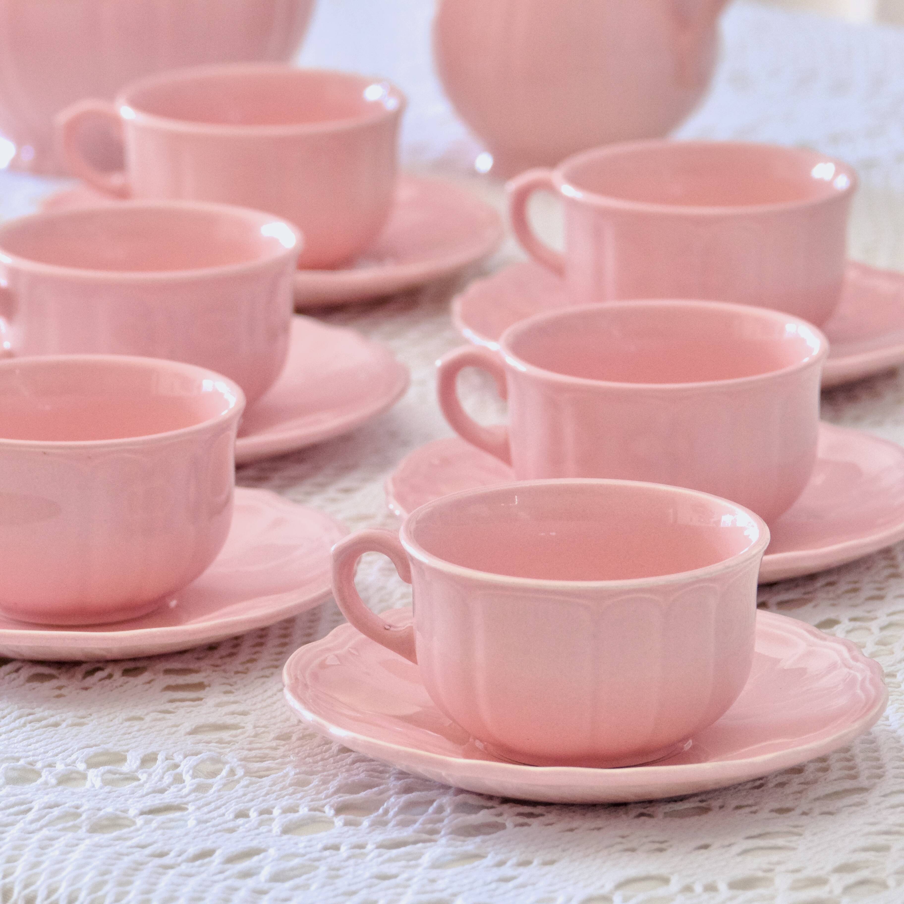Old Salins-les-Bains coffee service in pink earthenware