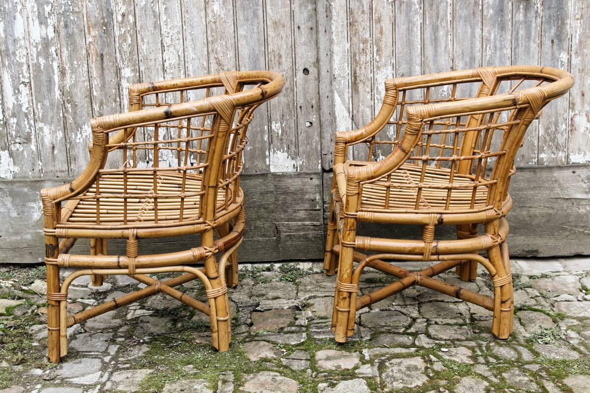 Paire de fauteuils en rotin, made in Italy