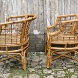 Pair of rattan armchairs, made in Italy