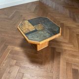Vintage oak and slate coffee table