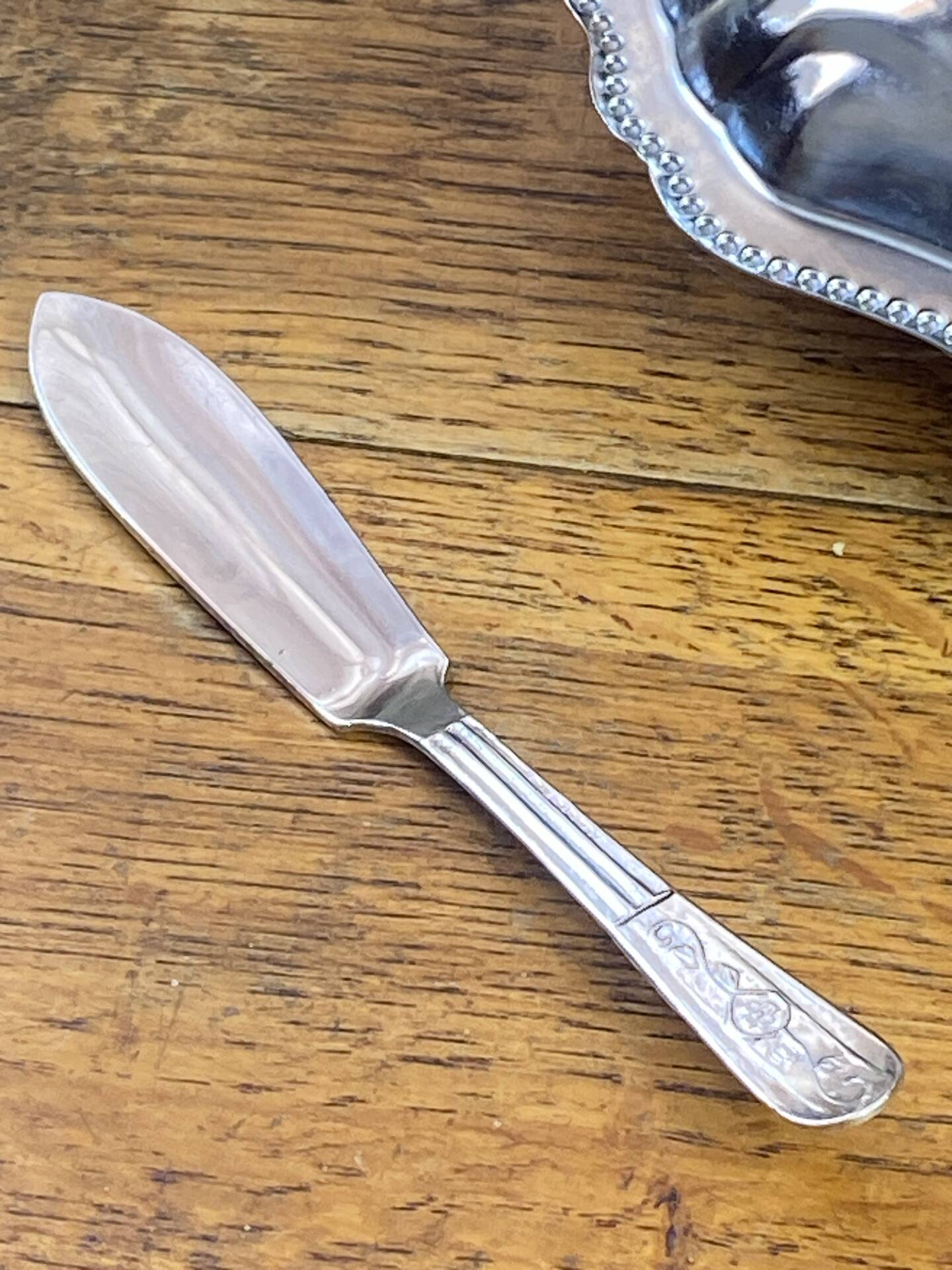 Shell-shaped butter dish in stainless steel and blue glass