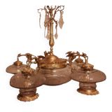 Large Gothic brass chandelier with 6 lights, 1940s.