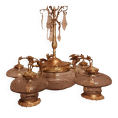 Large Gothic brass chandelier with 6 lights, 1940s.