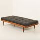 Danish teak daybed in black leather in Hans Wegner style, 1960s