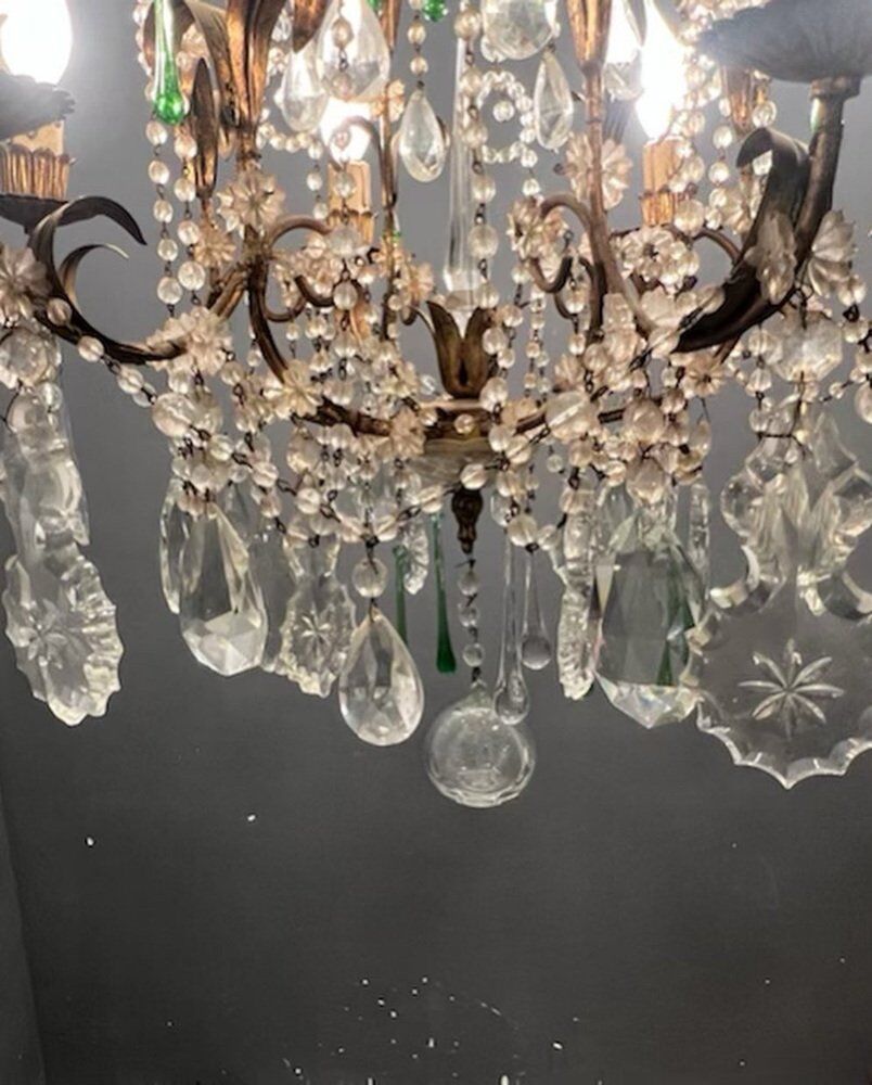 Italian crystal tole chandelier, 1960s