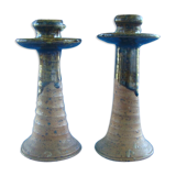 Pair of corsican sandstone candlesticks varnished Truchon Oletta stamped