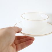 Set of 4 cups and under cups Arcopal harlequin range, white and gold, made in France