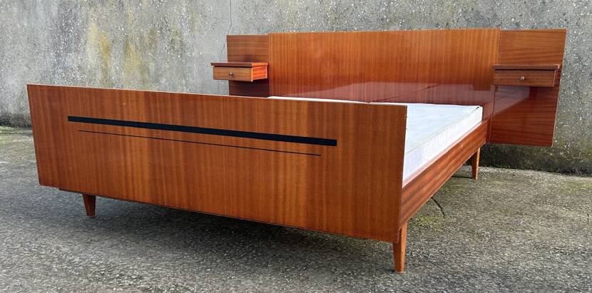 Electric double bed, varnished wood, vintage, 1960s