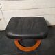 Footrest / Black leather and wood pouf - Stressless