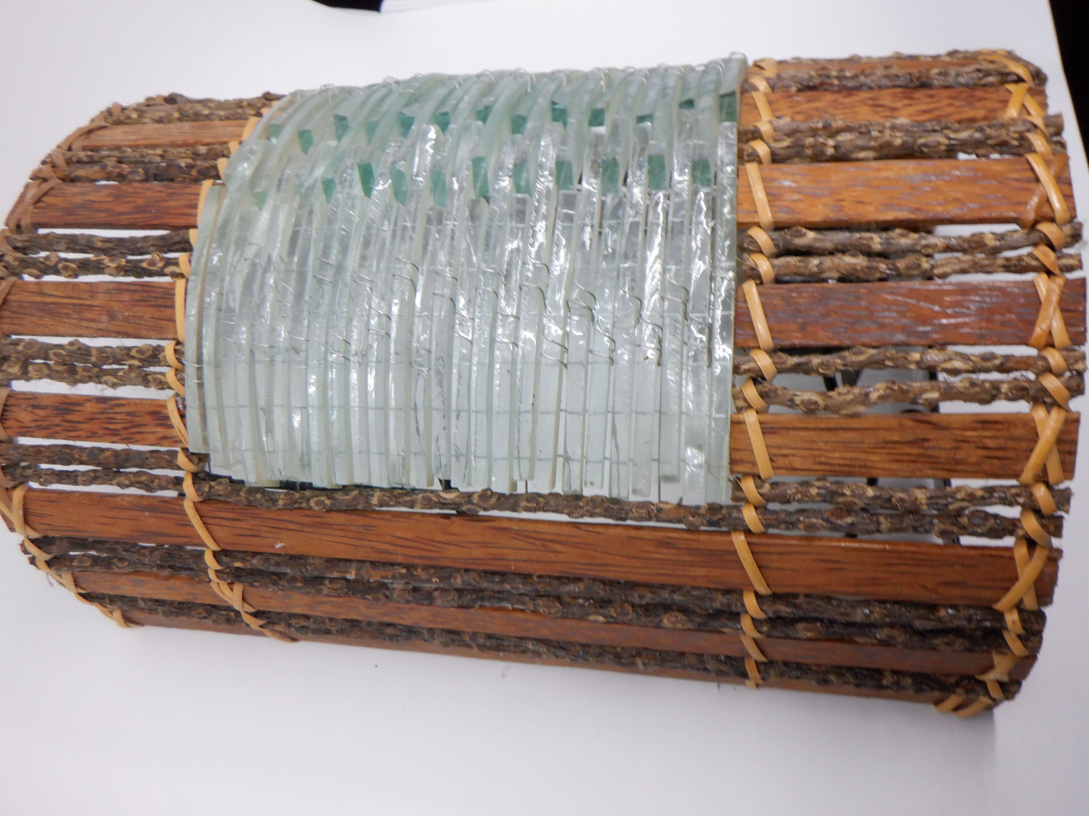 Pair of wooden and glass slats sconces