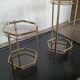 Pair of Stools / Hexagonal Side Tables – Brass & Smoked Glass – 70