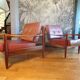 Pair of Scandinavian teak and leather armchairs