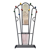 Vintage wooden and metal cloakroom, antique coat rack for entrance hall