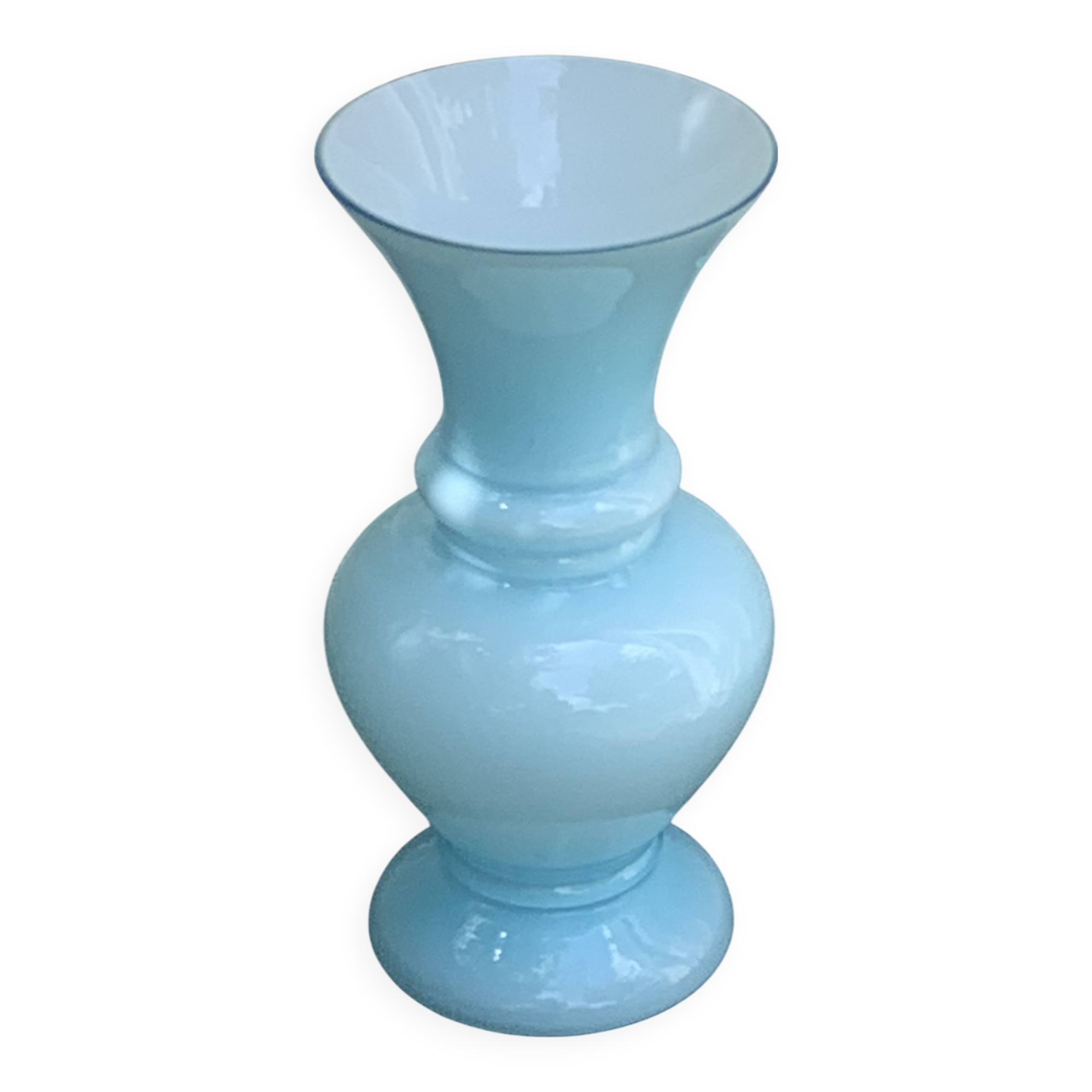 Large vintage pastel blue opaline vase