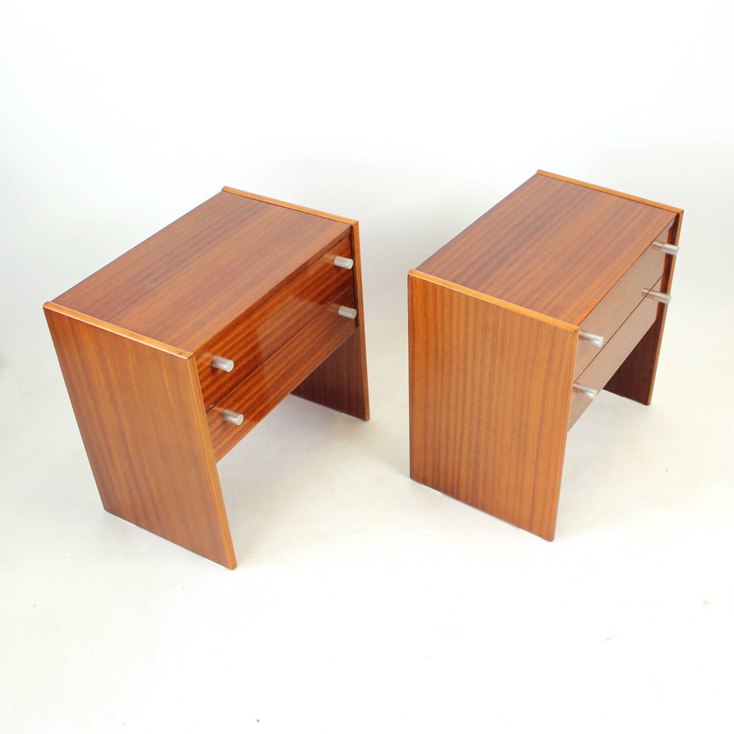 Set Of 2 Square Bedside Tables In Mahogany, Czechoslovakia 1970s