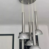 Vintage pendant lamp, chromed and brushed metal, France 1970