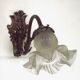 Pair French Antique Brass Greenman Single Wall Lights White Frilled Shade 4572