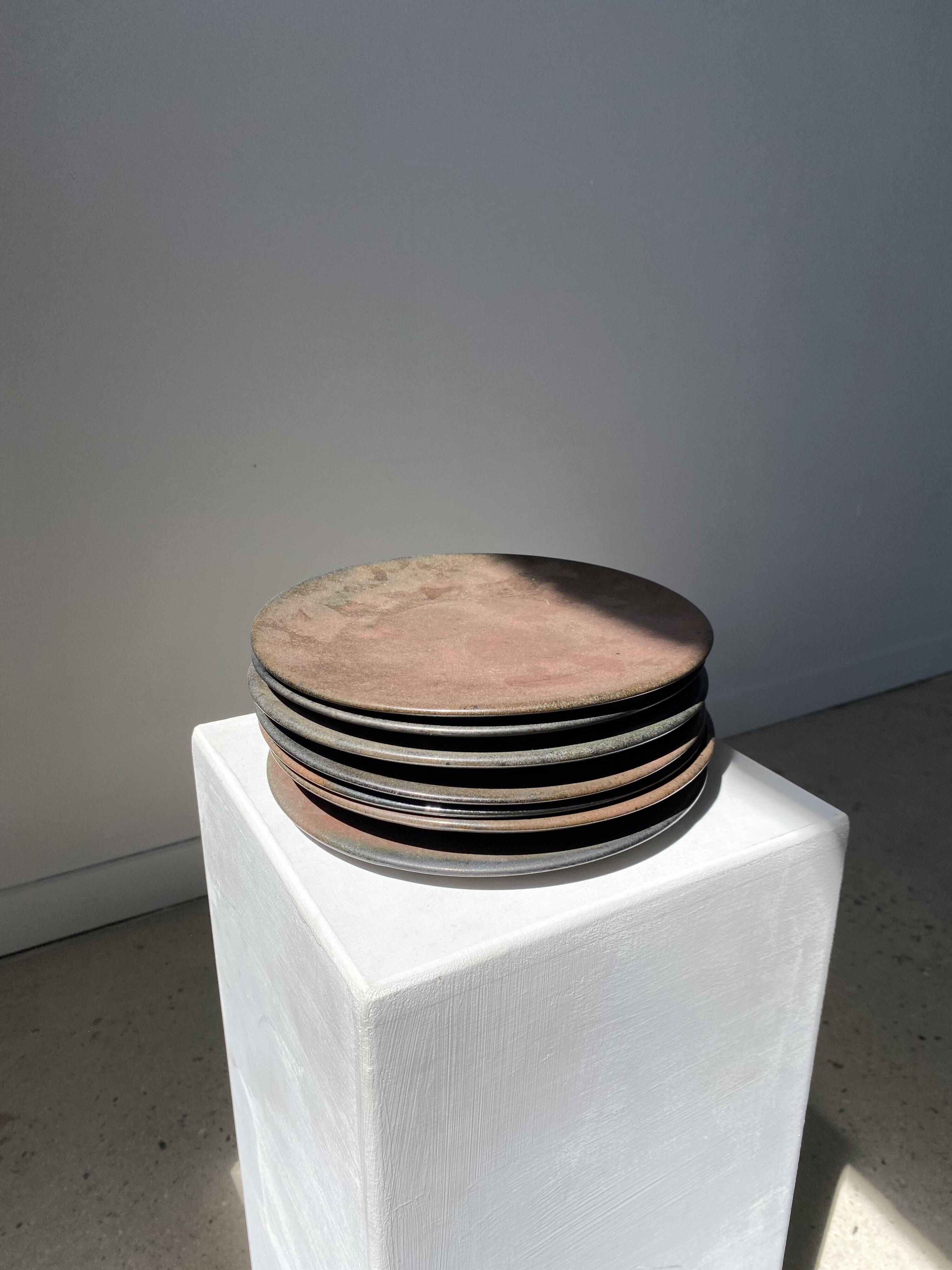 Series of 7 brown ceramic plates