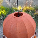 Suspension lampshade dome orange jute, brown pompoms, seventies