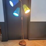 1950s three-light floor lamp with coloured shades