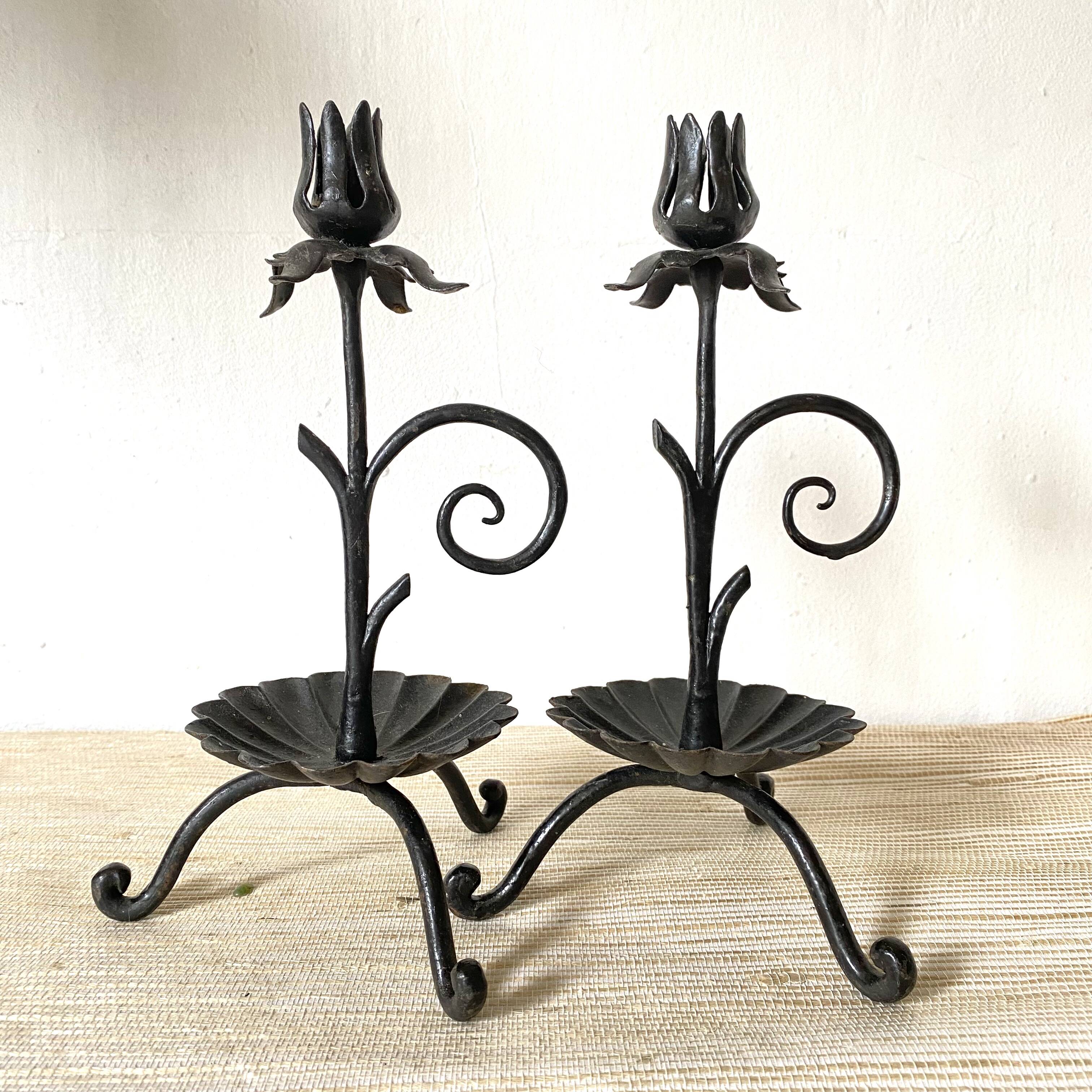 Wrought iron flower candlesticks