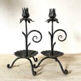 Wrought iron flower candlesticks