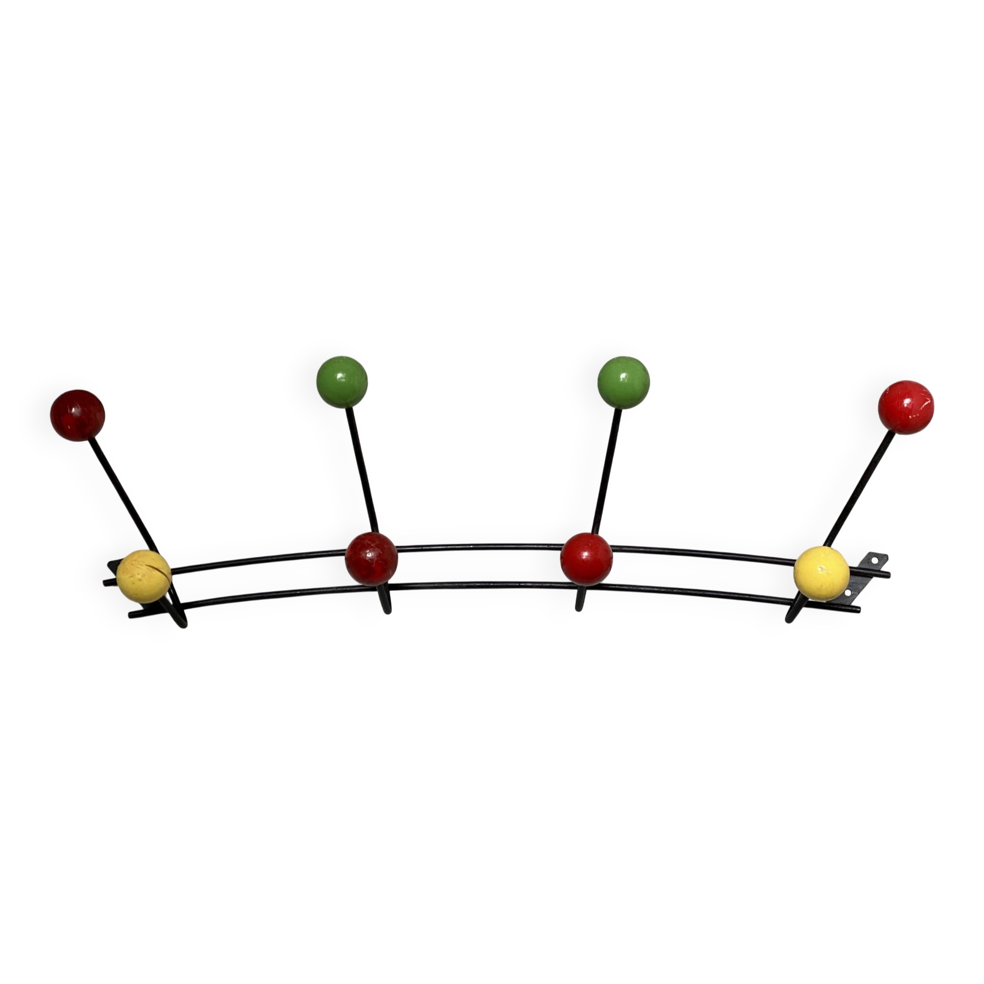 Wall-mounted coat rack ball and black metal vintage 1950s style Roger Féraud