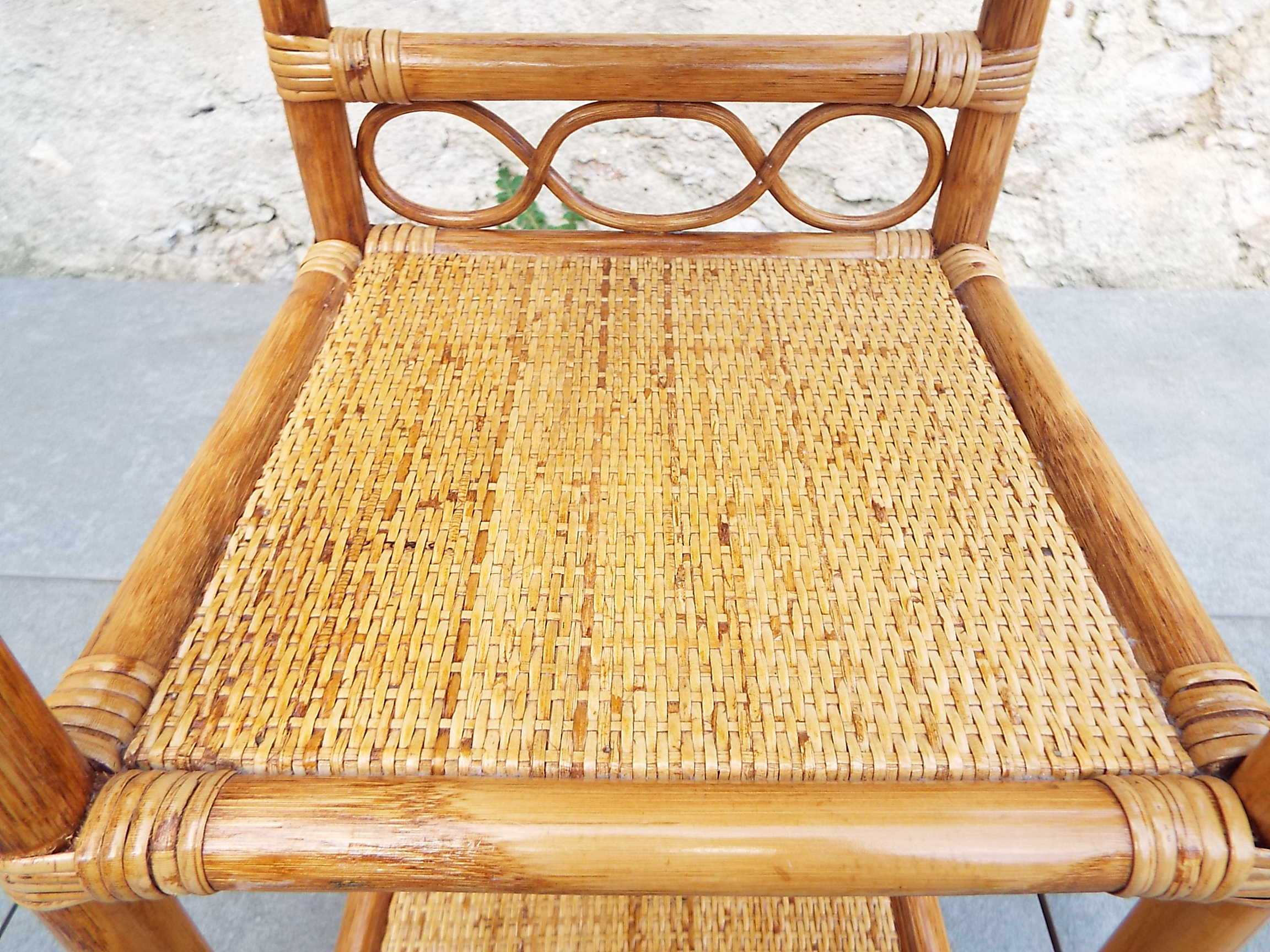 Rattan and bamboo bedside table