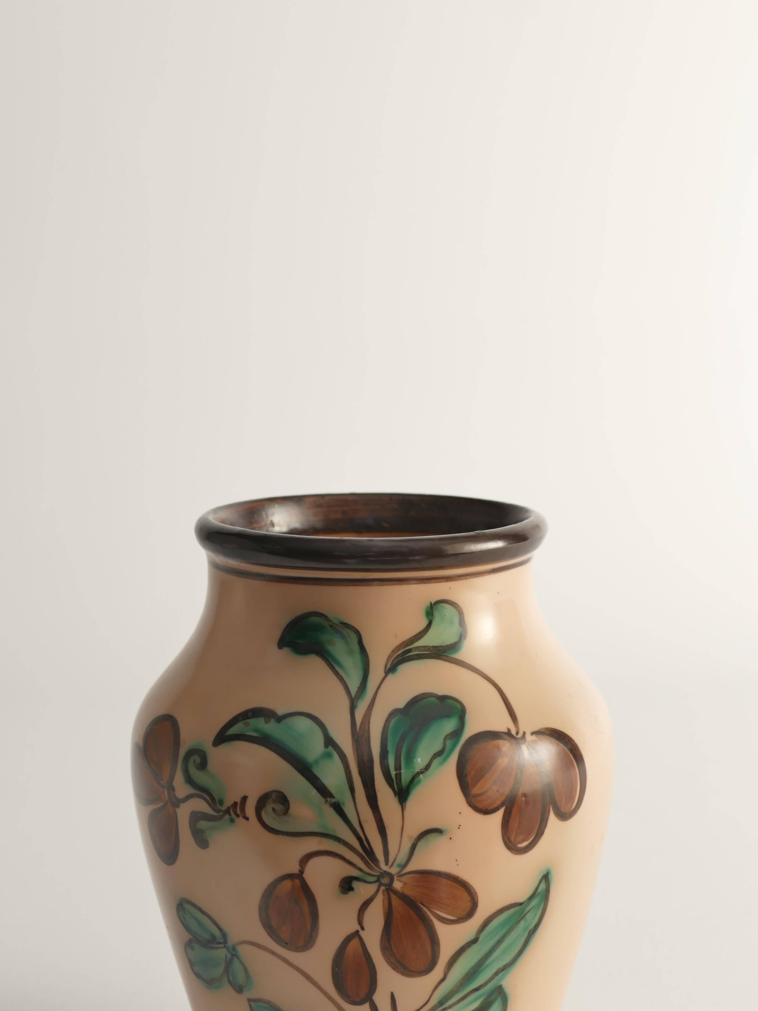 Art Nouveau Flower Motif Earthenware Vase by Sala, Sweden 1920s