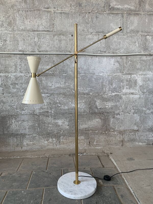 Lampadaire Diablo en laiton et marbre, Italie, années 1960