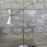 Midcentury brass and marble diablo floor lamp, Italy 1960s