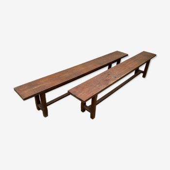 Pair of benches for rustic farmhouse table 1950