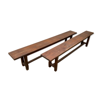 Pair of benches for rustic farmhouse table 1950