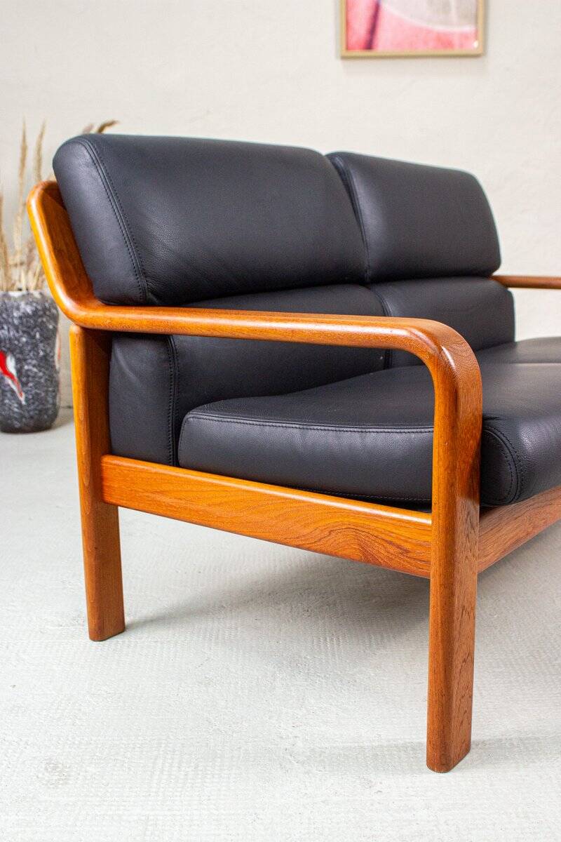 Vintage Two-Seater Teak and Leather Sofa by Olsen & Laursen, 1980s