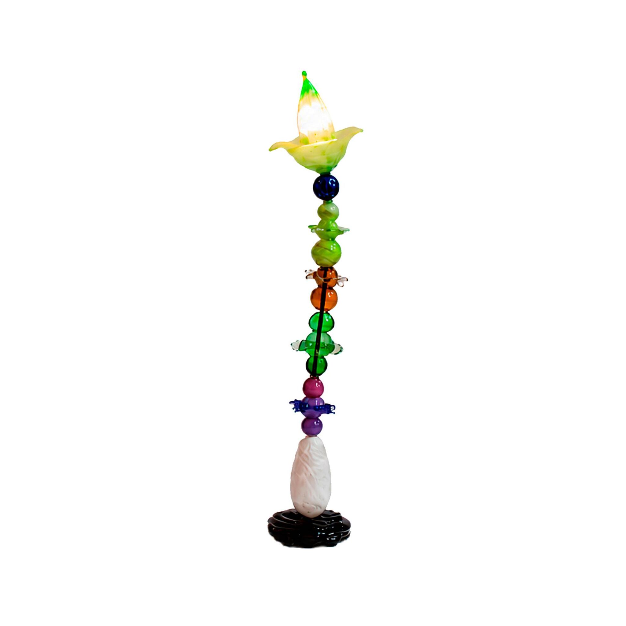Set of three sculptural multicoloured glass floor lamps in a modernist style.