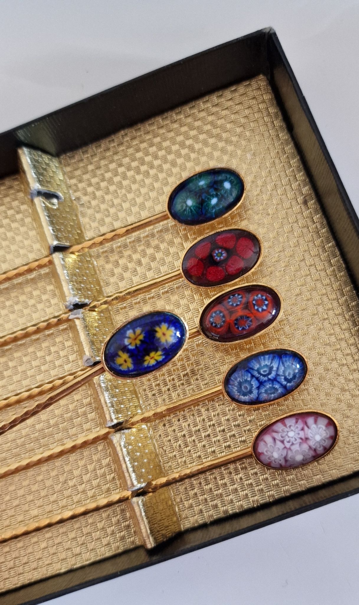 6 teaspoons Mazagran gilded to fine gold 24 carat finish enamels in Murano glass