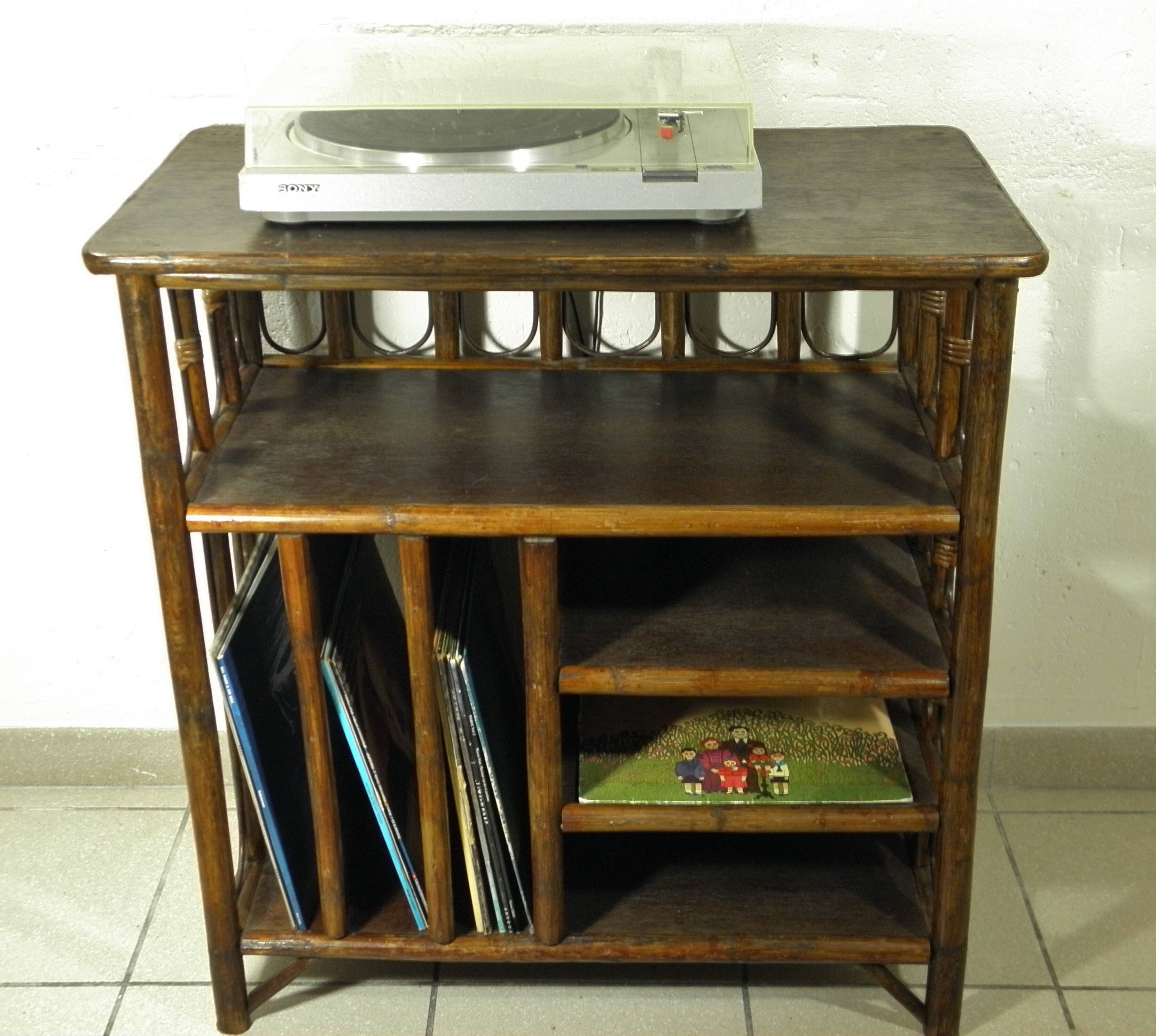 70s rattan hi-fi cabinet