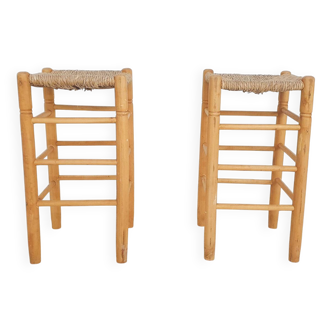 Set of two vintage rattan bar stools, The Netherlands 1970's