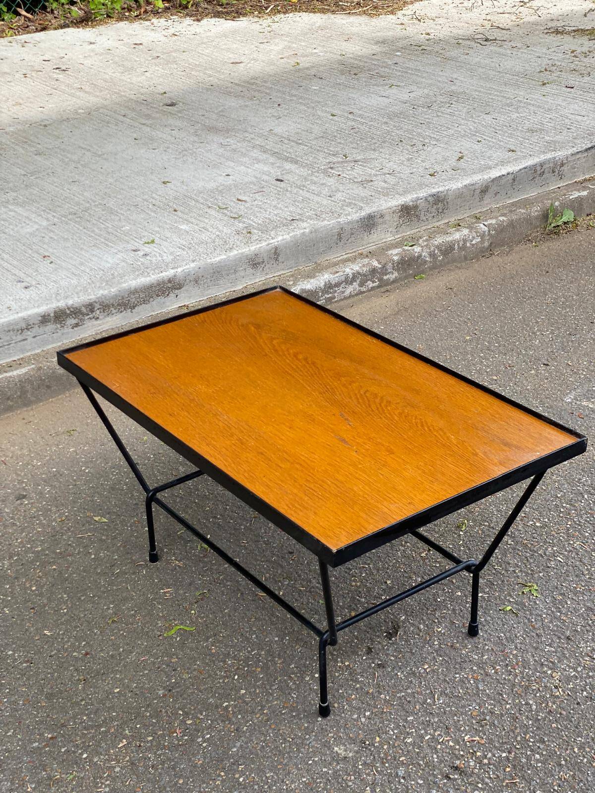 Table basse scandinave vintage bois et acier noir 1960