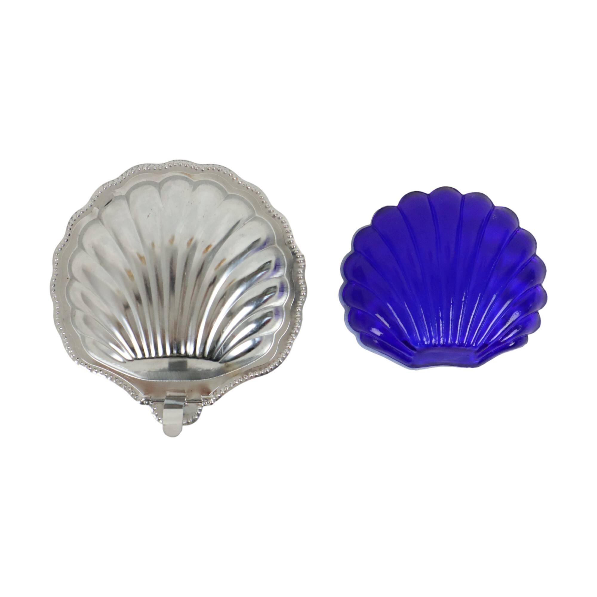 Shell Butter Bowl Caviar Holder Chrome Blue Glass Vintage