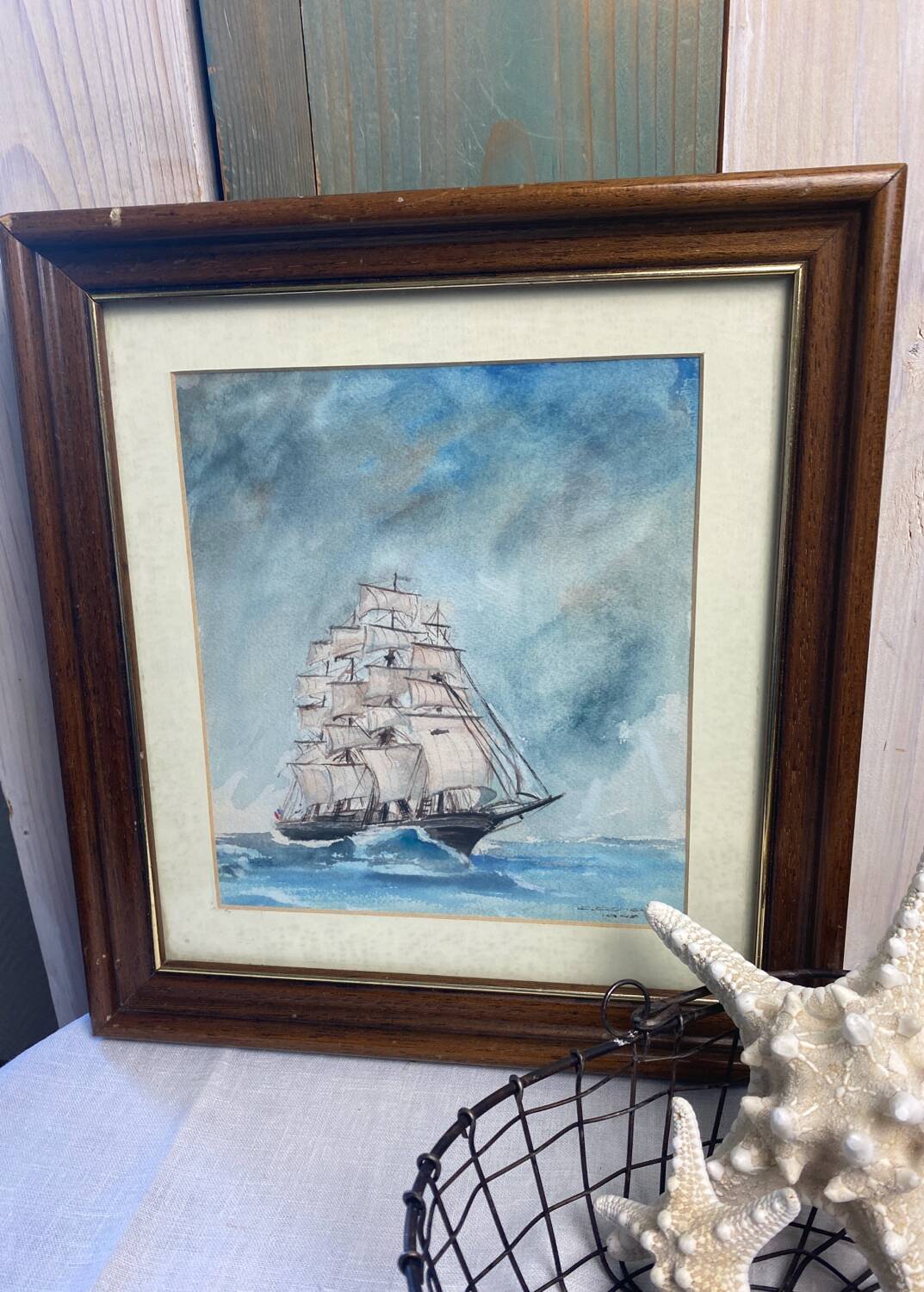 Framed old marine watercolor