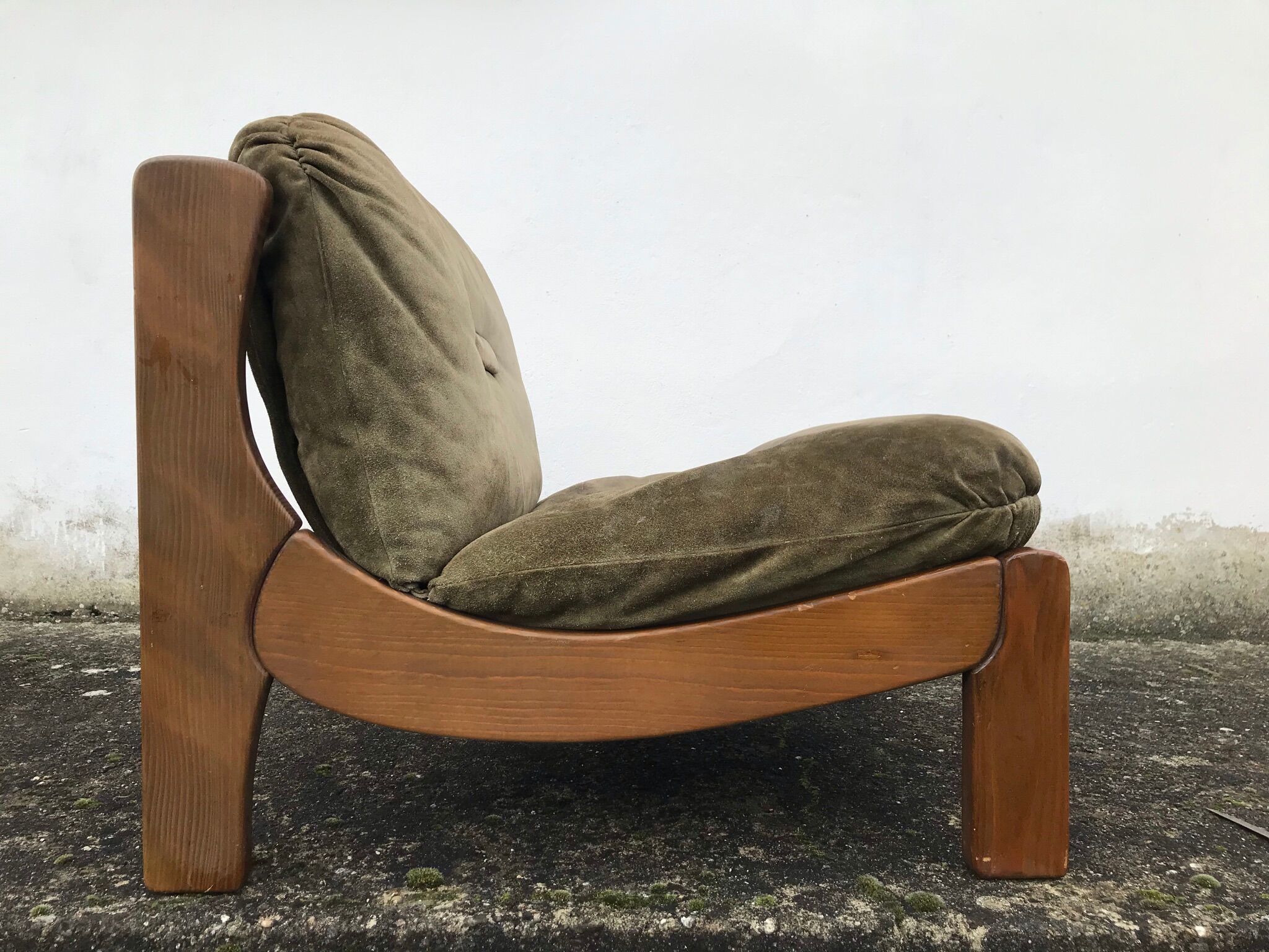 3 vintage khaki wood and suede heaters 70s