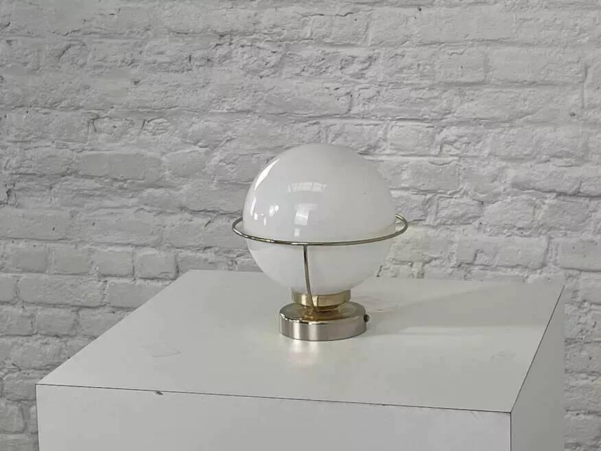 1950s wall lamp in white opaline and brass